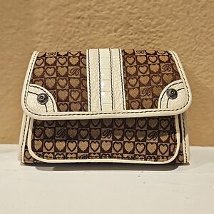 Rare and Vintage ~ Leather and Canvas Brighton Mini Crossbody Wristlet Wallet